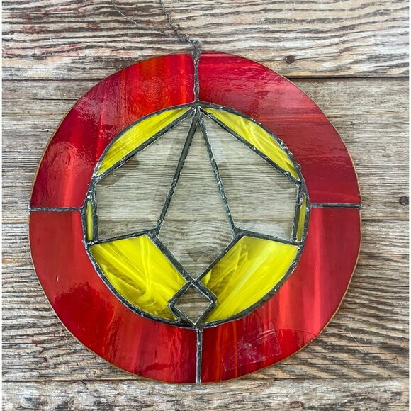 Antique Arts & Crafts Era Round Leaded Beveled Stain Glass Panel Some Damage - Picture 12 of 14